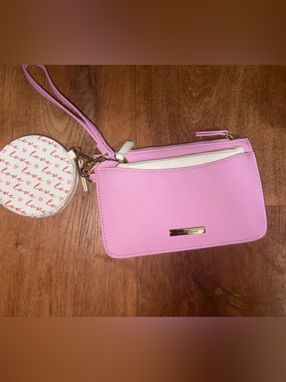 Nanette Lepore Pink Wristlet with Cream Coin Pouch